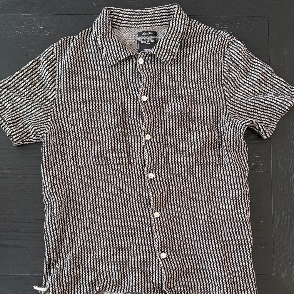 Todd Snyder Jacquard Stripe Knit Polo Shirt in Black size Medium